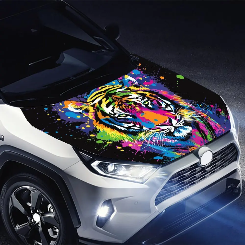 غلاف فينيل لسيارة النمور الملونة - ملصق غطاء محرك مذهل، PVC مقاوم للرذاذ، سهل الإزالة، مناسب للسيارات، ذاتي اللصق، وات #3