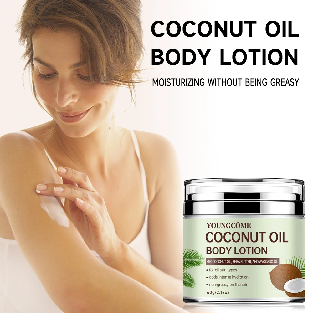 LOción corporal de aceite de coco YOUNGCOME con mantequilla de cacao y aceite de aguacate - Hidratante profundo no graso para toda la piel