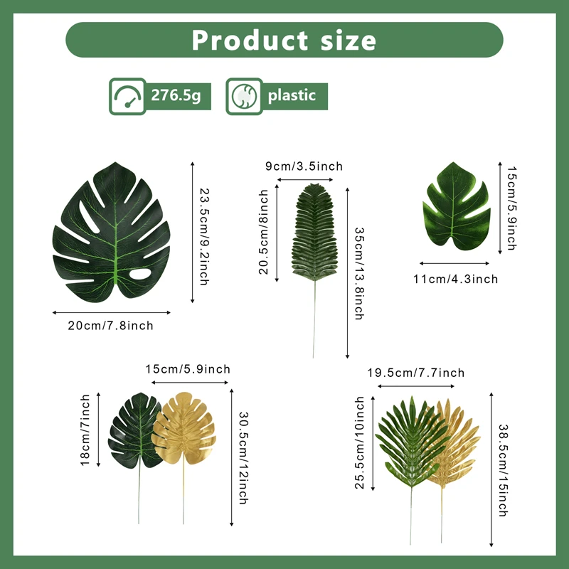 Hojas de plástico para decoración de fiesta, plantas artificiales de Palma Tropical de 66 piezas, temática hawaiana, decoración de jungla