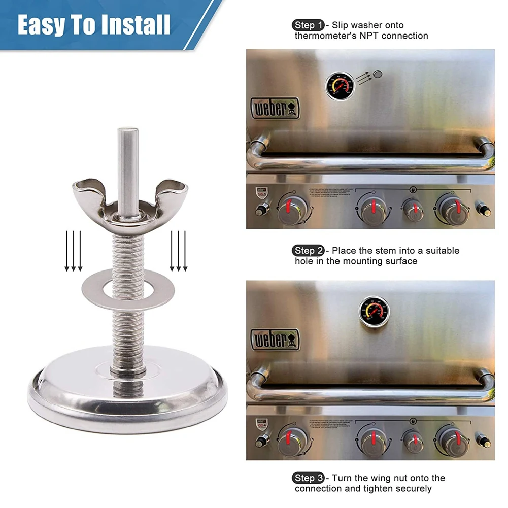 2X Grill Thermometer Smoker Temperature Gauge Charcoal Grill Pit Smoker Thermometer Heat Indicator For Meat Cooking-BAAX