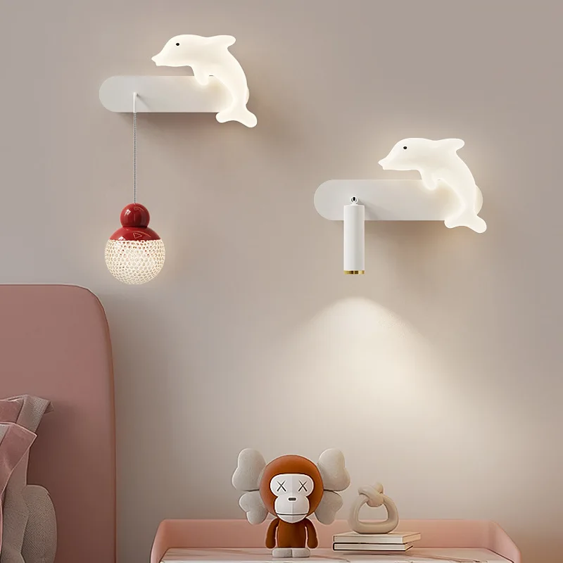 

French Cream Wind Children's Room Wall Lights Minimally Creative Whale Bedroom Bedlight Living Room Staircase Sconces Decoration