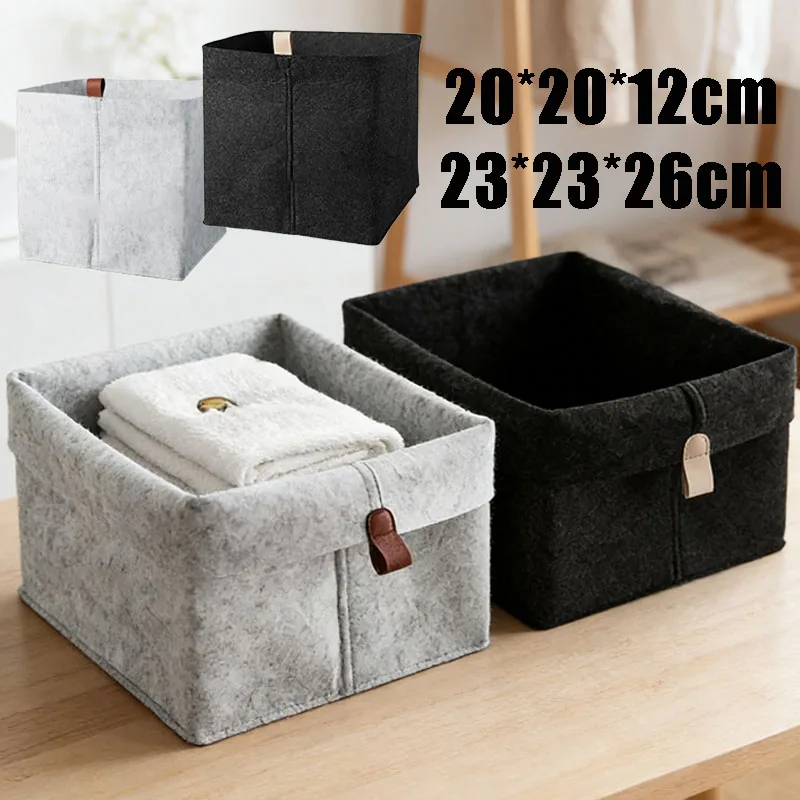 Cesta de Armazenamento de Feltro, Organizador de Mesa, Caixa Multiuso para Roupas e Revistas, Decoração para Casa em Preto e Cinza