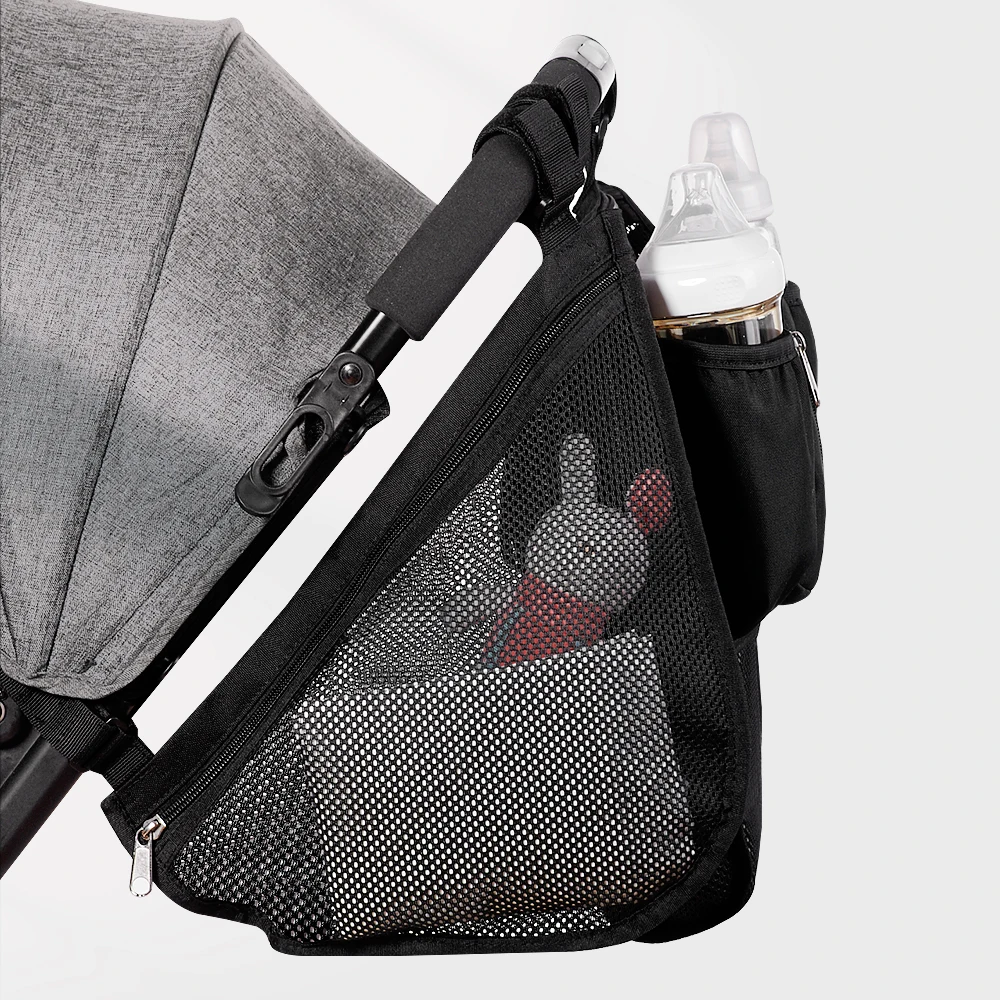 Baby Stroller Organizer Bag Mesh Diaper Bag Hook Baby Carriage Large Capacity Travel Stroller Accessories Cup Holder