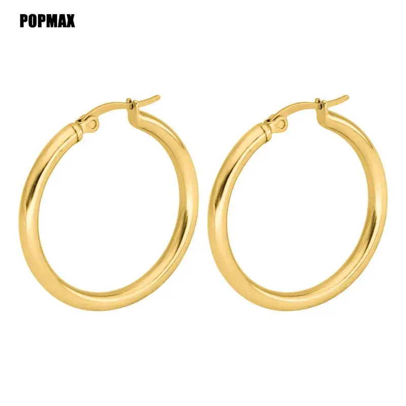 POPMAX Classic Stainless Steel Ear Buckle for Women Trendy Gold Color Small Large Circle Hoop Earrings Jewelry Accessories