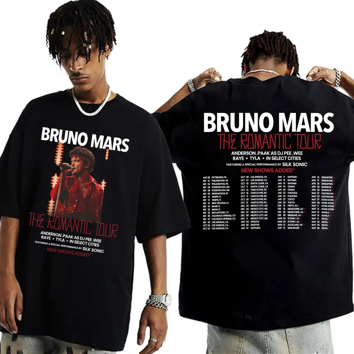 Singer Bruno Mars The Romantic Tour 2026 Merch T-shirt  Men Women Fashion Retro Short Sleeve Tee, 3D Print Oversized Tshirt