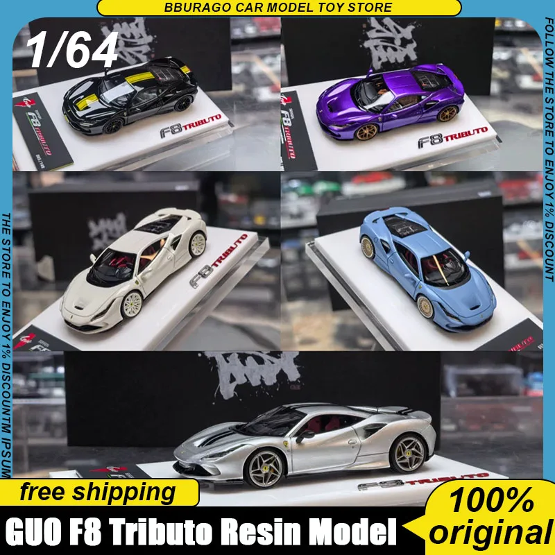 

In Stock Guo 1:64 Resin Car Model F8 Tributo Replica 5 Colors Black Yellow Purple Blue White Silver Display Collection Toys Boy