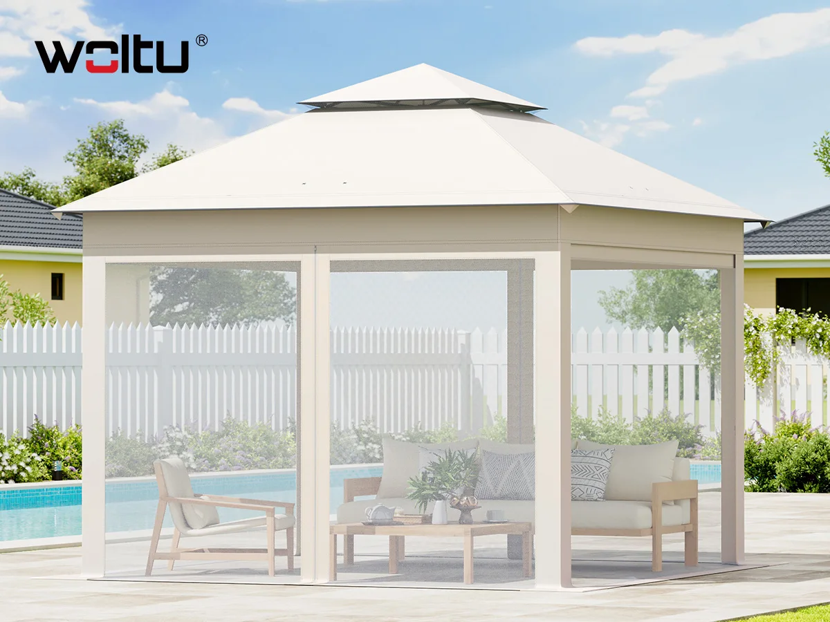 WOLTU 3x3m Gazebo pieghevole Tenda da giardino con zanzariera Tenda da festa regolabile in altezza Protezione UV con borsa per il trasporto all'aperto