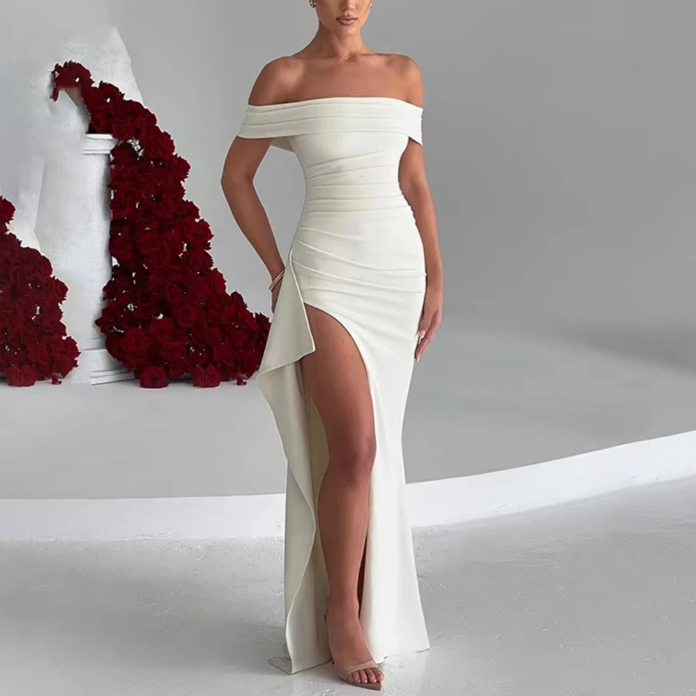 Abiti da sera con spacco alto con spalle scoperte Abito elegante sexy increspato Squisiti abiti da ballo di alta qualità per le donne personalizzati