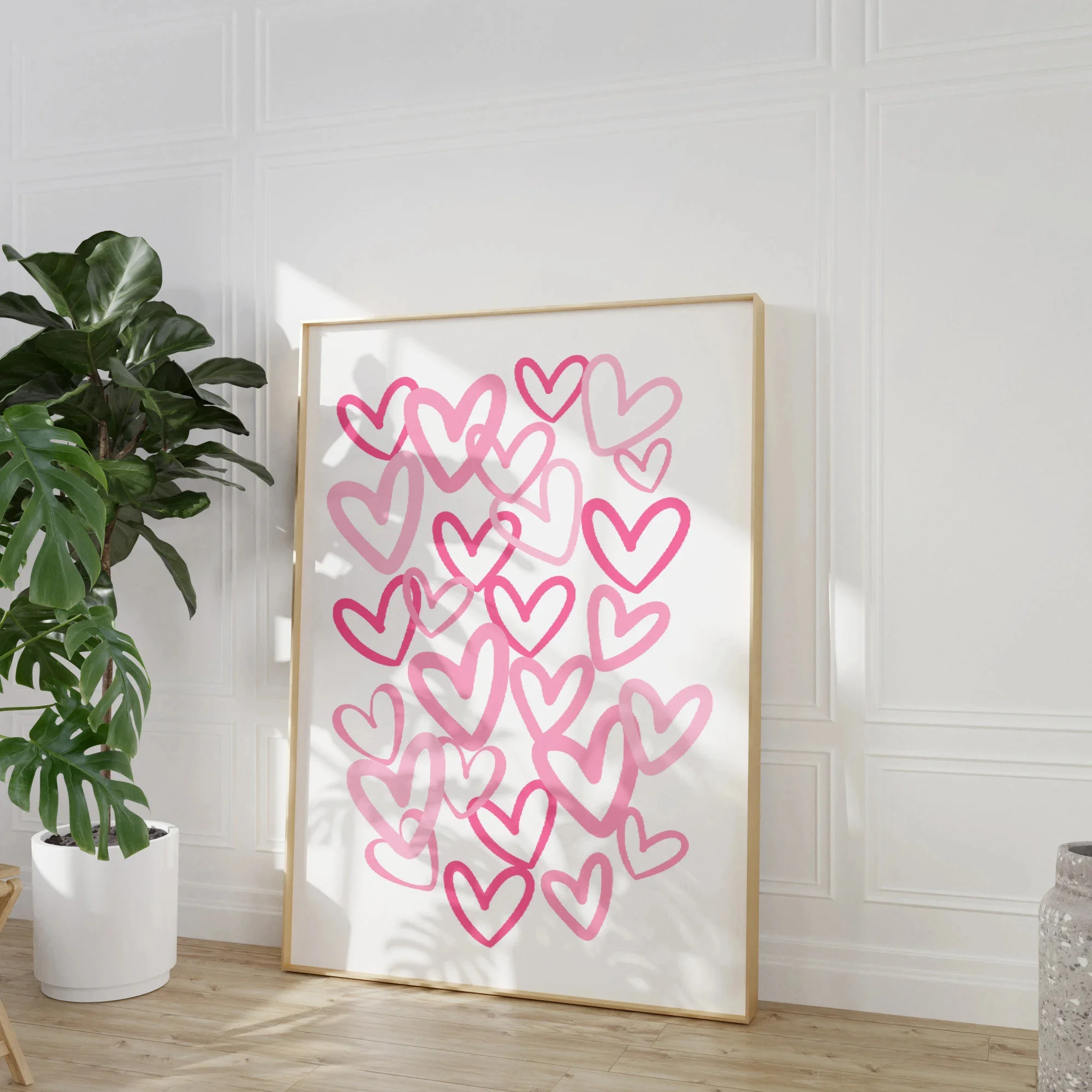 1pc frameless Canvas Painting Chic Pink Love Hearts Canvas Art Print,Modern Wall Decor for Living Room,Bedroom,Home Office Minim