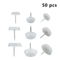 50Pcs White Nylon Wooden Chair Table Furniture Leg Bottom Feet Plastic Pad Glide Skid Nails Floor Protector 14/18/20mm Diameter