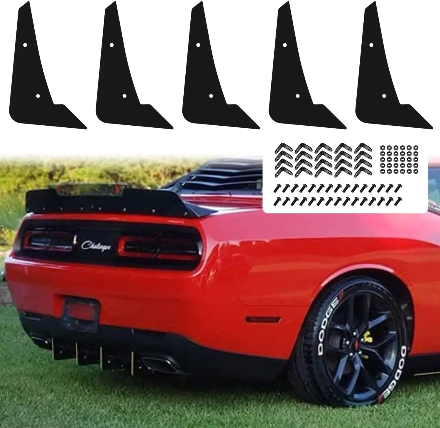 

TM 5Pcs/Set Rear Diffuser V3 5 Fins Set For Dodge Challenger 2015-2022 Stock Rear Bumper Red Rear Bumper Diffuser Shark Fins