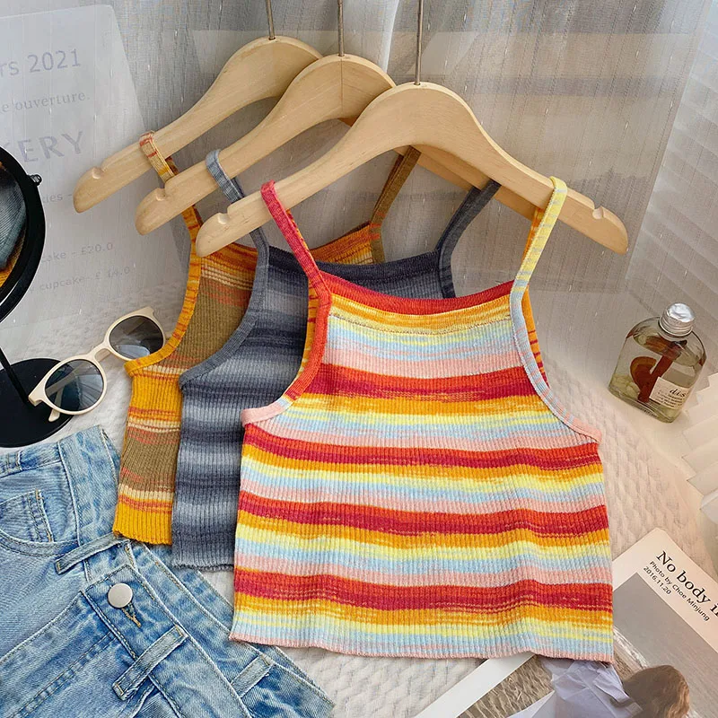 2026 neue Sommer Frauen Gestrickte Gestreifte Tank Einzigartige Streetwear Girlish Casual Koreanischen Stil Schlank Beliebte Alle-spiel Top