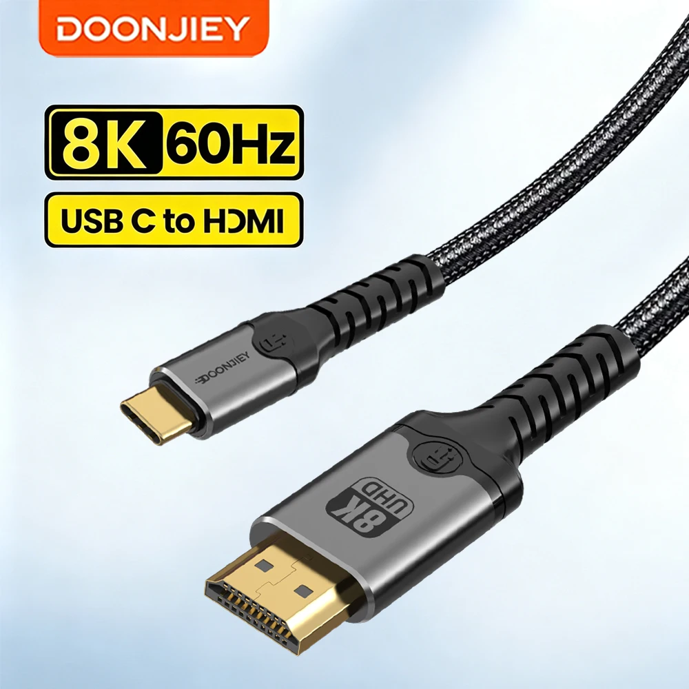DOONJIEY USB C to 4K8K HDMI-compatible Cable 8K/60Hz 4K/120Hz for MacBook Pro iMac iPad Pro for Samsung Galaxy USB C to HDMI 2.1