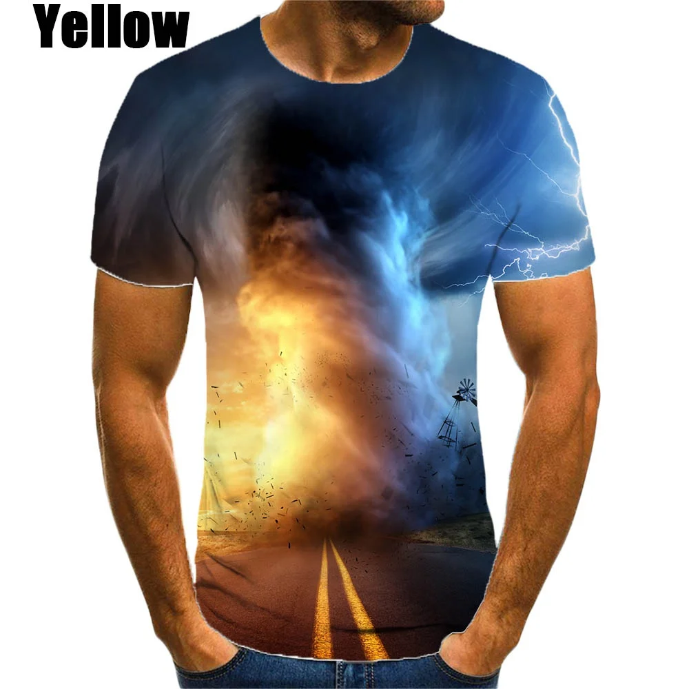 Men's/women's Fashion 3D Tornado Printing Short Sleeved Slim T Shirt Casual Round Neck Top Men's Clothing