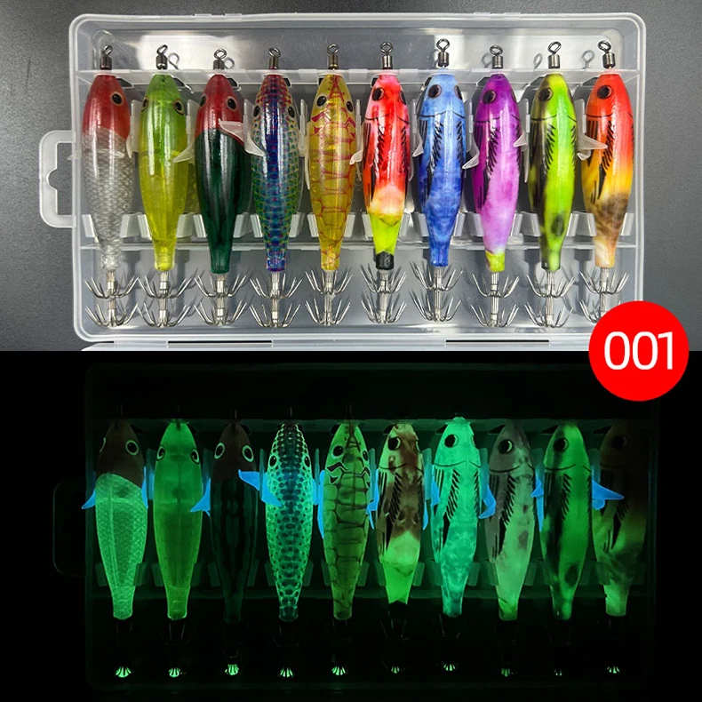 ShareShark 10 Stück/Box 5,7g Garnelen-Angelköder Leuchtender Tintenfisch-Jighaken Meeresangelzubehör Künstlicher Köder Oktopus-Köder – Detail 3
