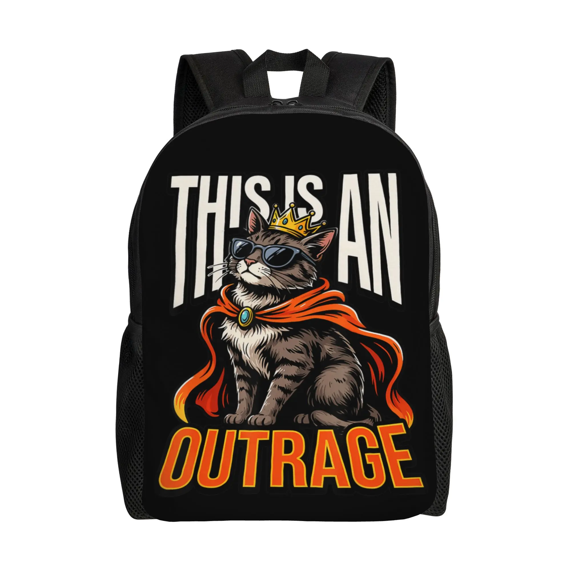 This is an Outrage Funny Princess Cat Goddammit Donut Gold Backpack  Kawaii Backpacks Men Travel Big High School Bags Rucksack