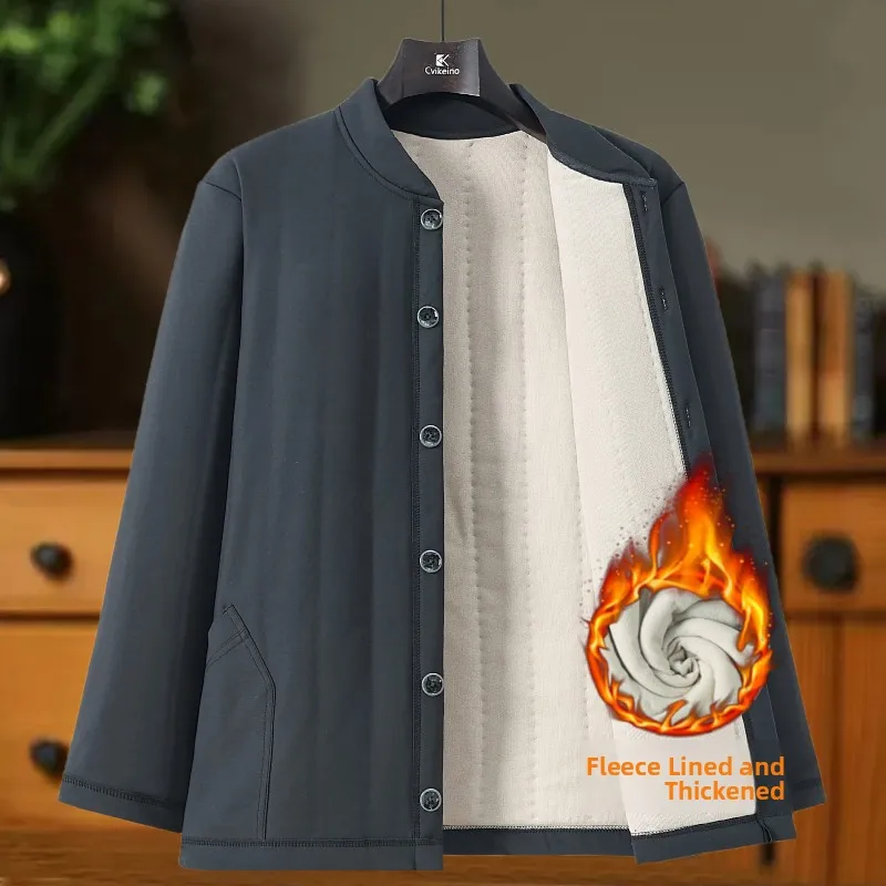 

Thiened Fce Warmth-Loing Base Layer Cotton Padded Open-irt Sle Winter Outerwear for Middle-Aged And ly Men