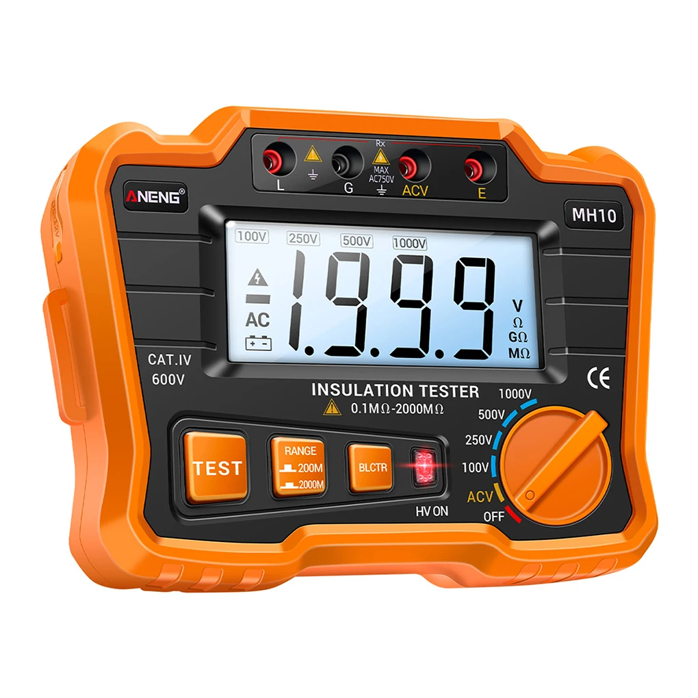 ANENG 1999mΩ 100V/250V/500V/1000V Digital Adjustable Megohmmeter Resistance Meter Moisture-proof Tester Testing Tool
