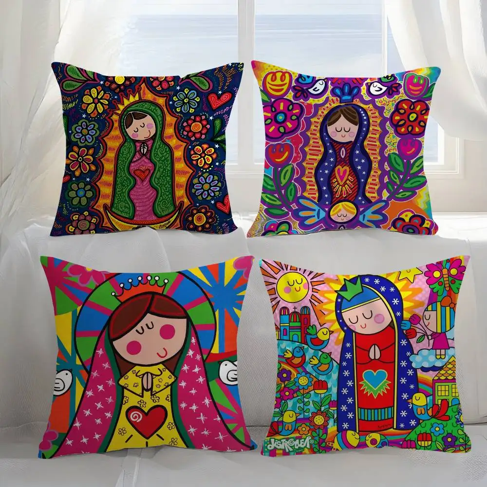 

Cartoon Virgin Mary Art Pillow Case Sofa Short Plush Double-sided HD Printing Room Home Office Gift Cushion Cover