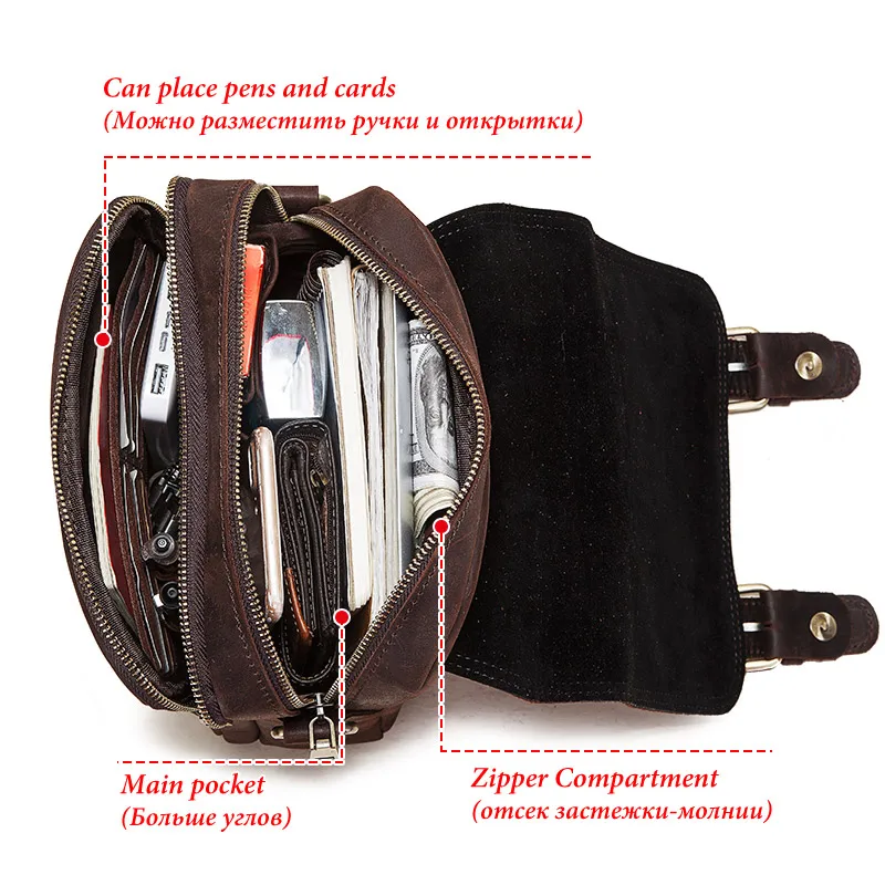 HUMERPAUL Men\'s Durable Shoulder Bag Crazy Horse Leather Messenger Laptop Bags High Quality Travel Crossbody Fashion Pack
