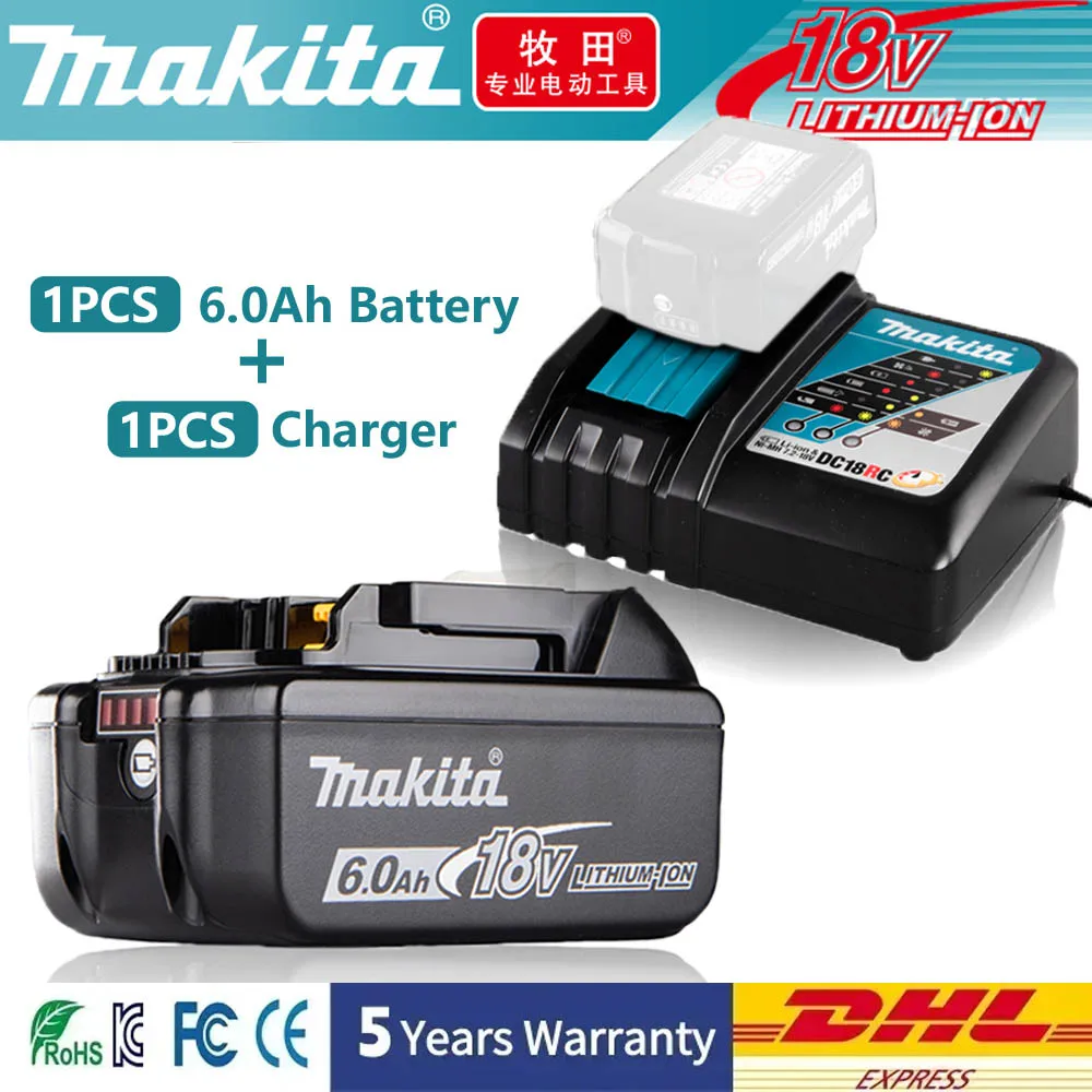 100% Brand new 6Ah MAKITA 18V original genuine battery for Makita tool BL1830B BL1850B BL1850 BL1840 BL1860 BL1815 Tool DTW700