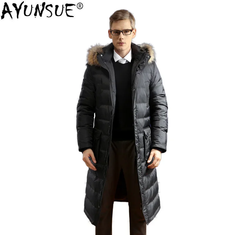 AYUSNUE White Goose Down Jacket Men Long Winter Coat Raccoon Fur Collar Plus Size warm Men\'s Down Jackets 2020 91608 KJ3095