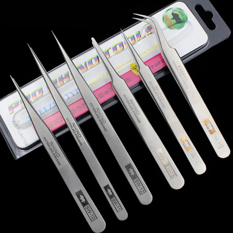 Japanese RHINO SW Series Frosted Anti-Magnetic And Anti-Acid Swiss Technology Slender Pointed High Hardness Precision Tweezers