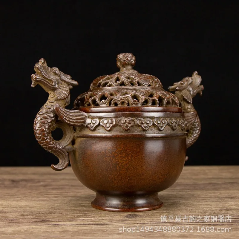 Pure Flying Dragon Ear Lotus Incense Aromatherapy Burner Ornament Office Living Room Shop Desktop Copper Decoratio