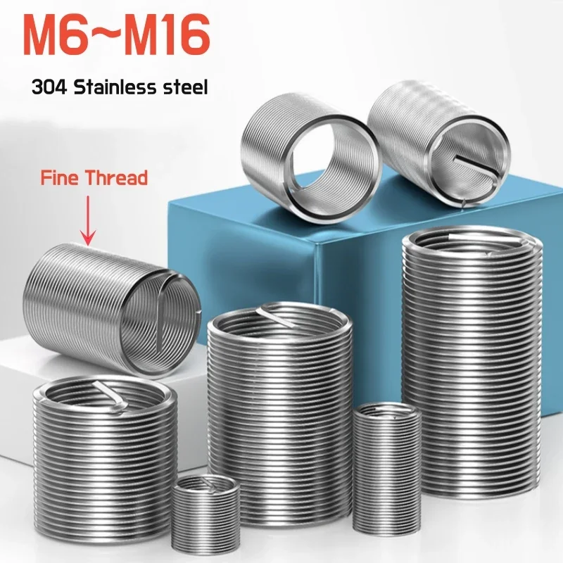 D1~D3 M6 M8 M10 M12M14M16 Fine Thread Wire Thread Insert 304 Stainless steel Screw Bushing Thread Repair Pitch 0.75/1/1.25/1.5mm