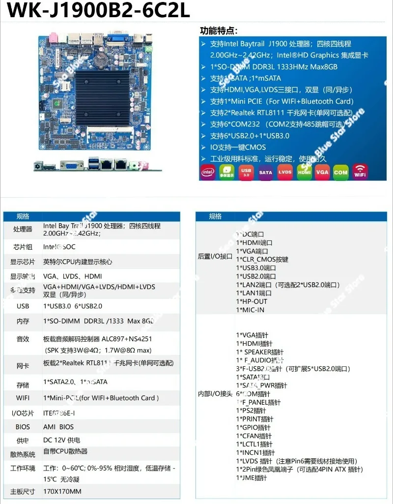 New  Industrial Control Main Board J1900 Dual Network Port 6 Strings Mini ITX All-in-one Machine Advertising Cash Register
