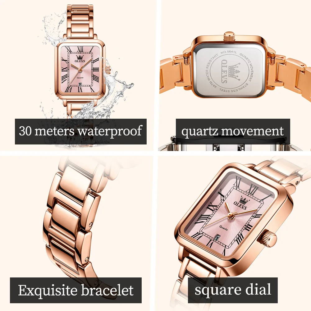 OLEVS Fashion Rose Gold Quartz Ladies Watch Women Stainless Steel Waterproof Casual Woman Wristwatch Give for Girlfriend gift