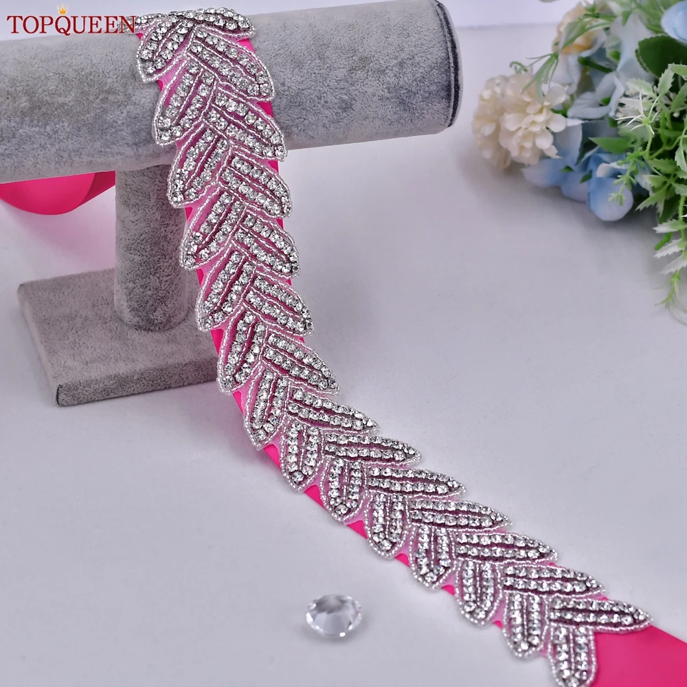 TOPQUEEN Rhinestone Leaf Shape Wedding Belt Stage Dress Belt Formal Costume Woman Belt Bridal Accessories Girlfriend Gift S238