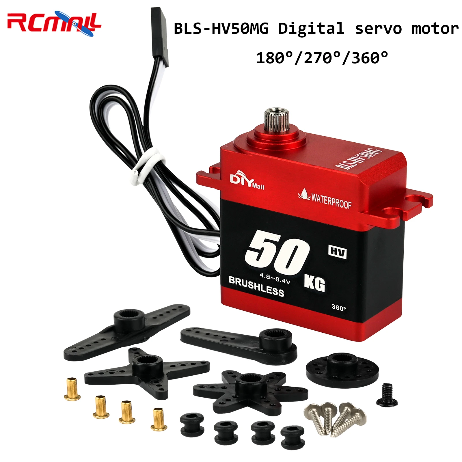 RCmall 8.4V 50KG High Voltage Digital Servo Brushless Motor Full Metal Gear IP66 Waterproof High Torque Servos for Robot Car