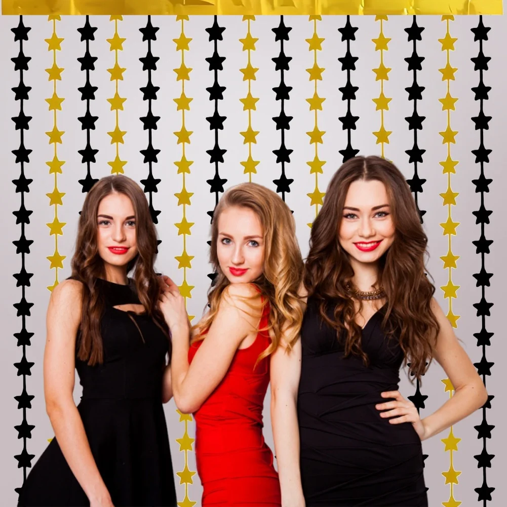 for Rain Thread Curtain with for Black Gold Star Motif for Party Backdrops New Year Birthday Graduation Festive Environment