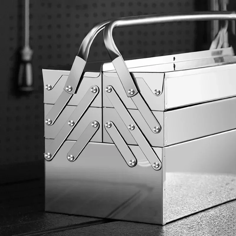 Upgrade Stainless Steel Tools Box Professional Complete Toolbox  Metal Side-opening Double-handle Storage Folding Tool Storage