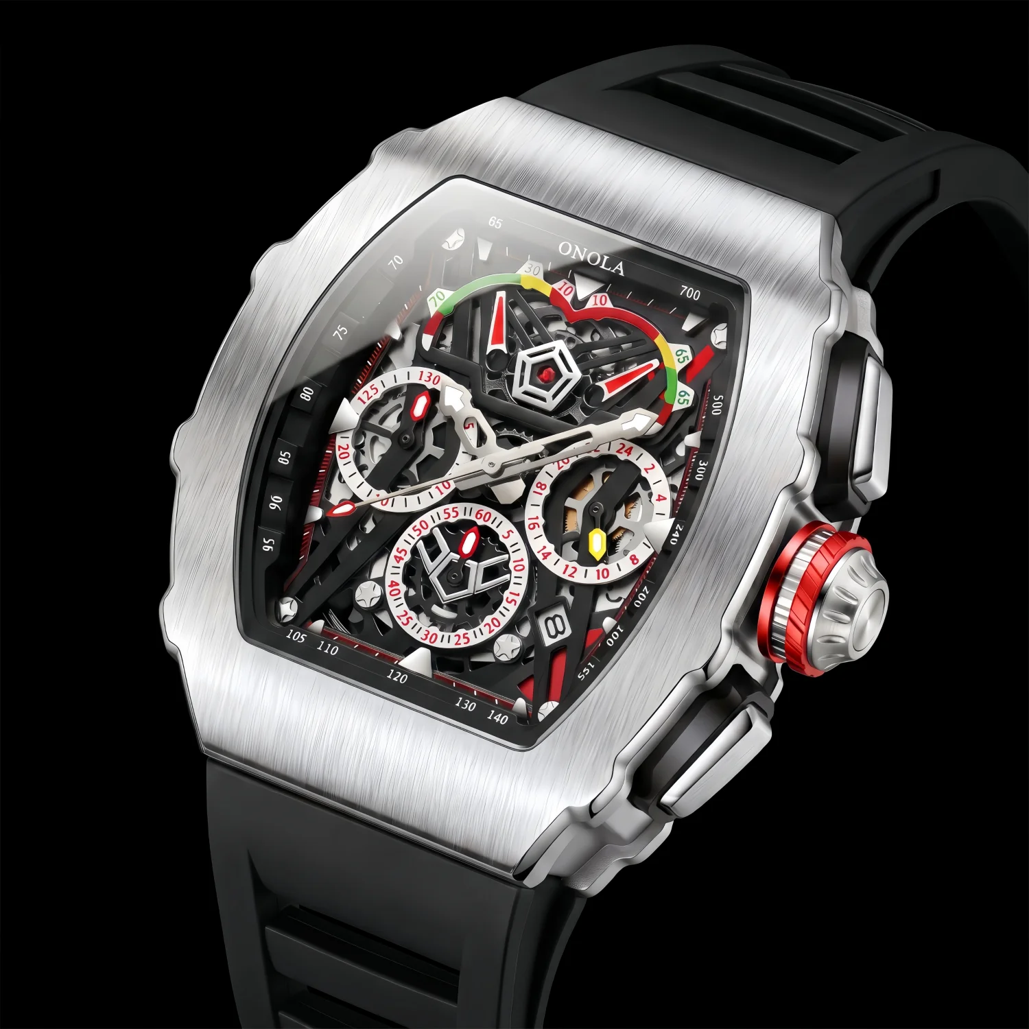 ONOLA Men's Sports Timing Quartz Watch Frame Racing Dial Comfortable Silicone Strap Fashion Men's Sports Watch Anniversary Gift