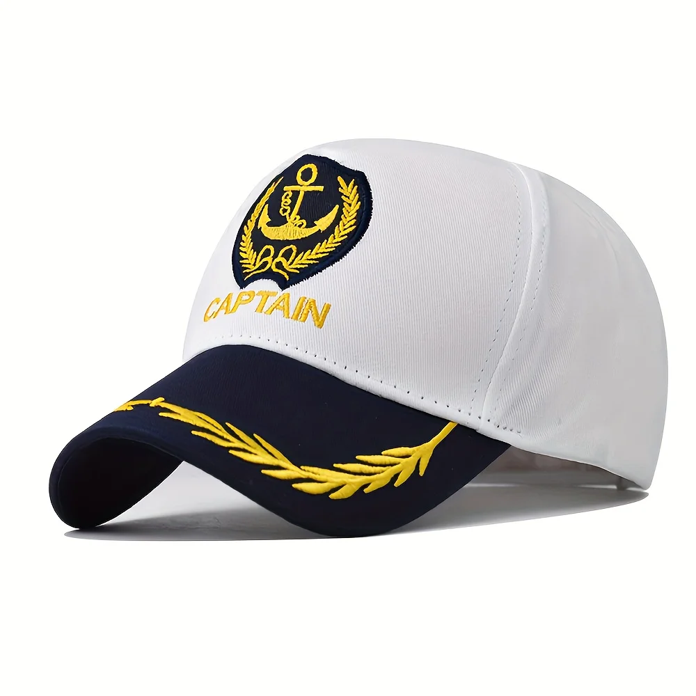 New Navy-Style Captain Hat with Label, Unisex Hard Top Uniform Cap, Sailor Crew Duckbill Hat ,Outdoor Casual Sports Baseball Cap