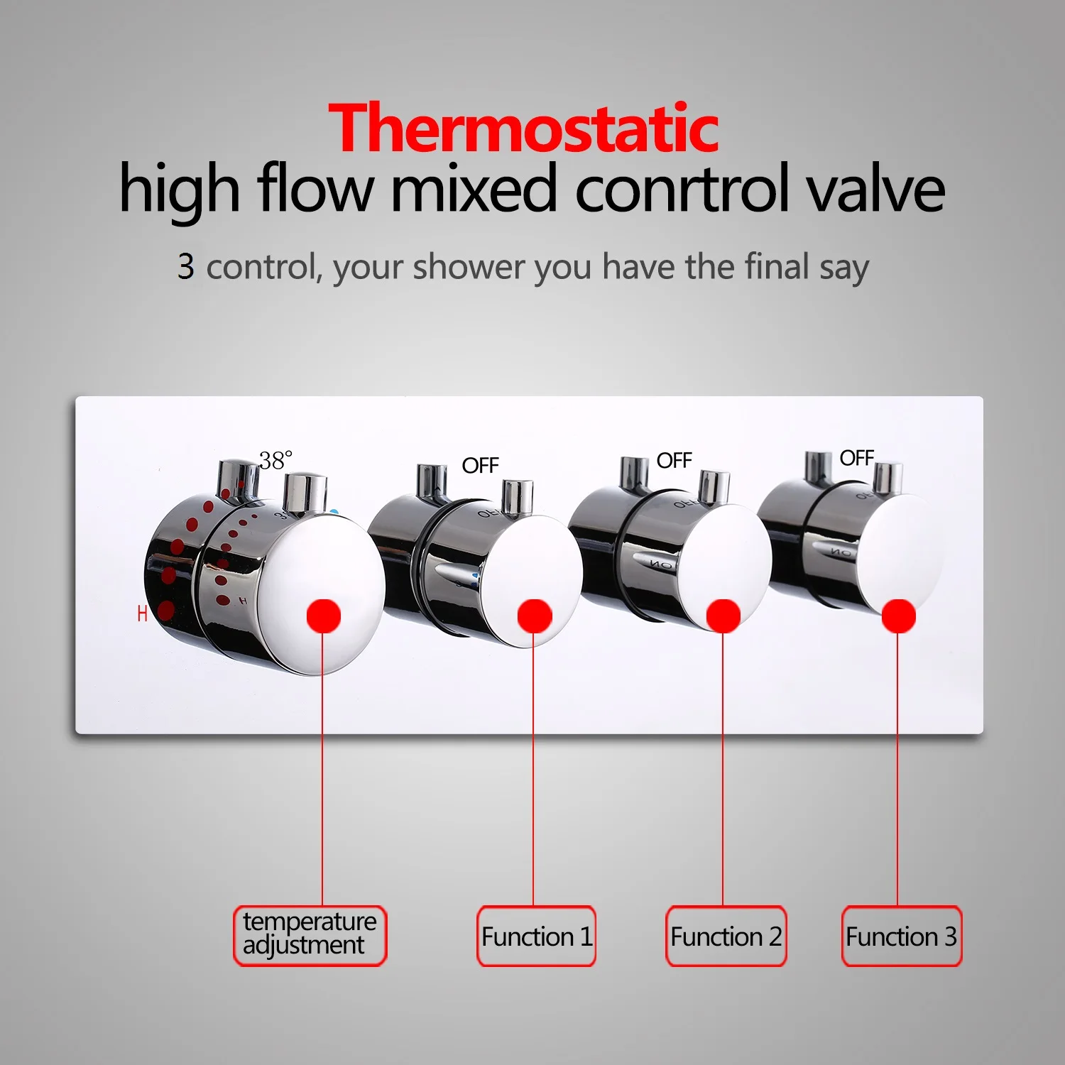 Thermostatic 3 Functions High Flow Shower Mixing Valve Bathroom Accessory