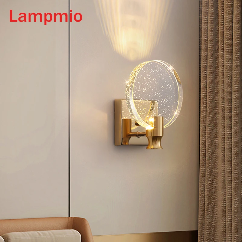 Lampmio luxo conduziu a lâmpada de parede para tv fundo arte deco base dourada bolhas acrílico arandela moderno quarto iluminação cabeceira