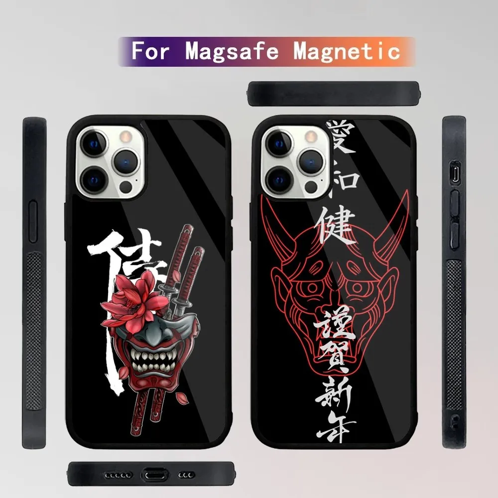 Japanese Samurai Oni Mask Phone Case For iPhone 15,14,13,12,11,Plus,Pro,Max Mini Magsafe Magnetic Wireless Charging