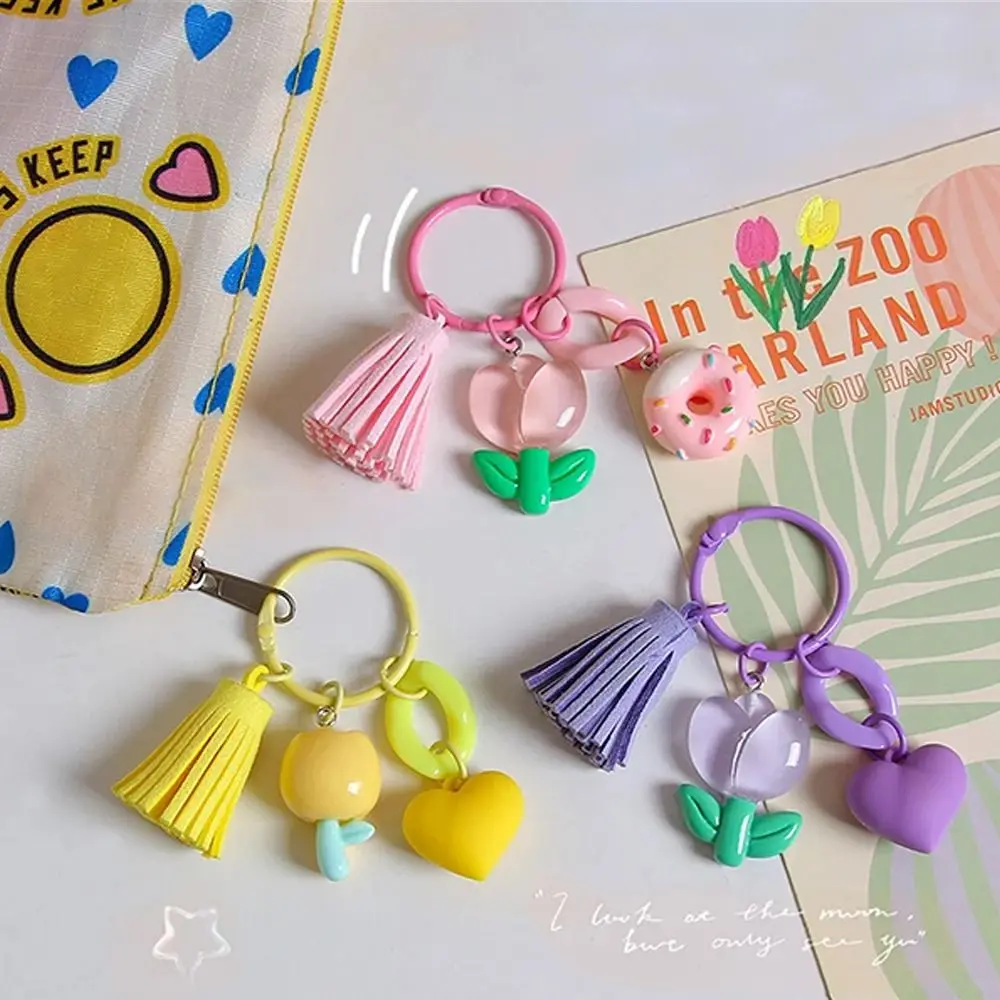 Cute Resin Tulip Flower Pendant Colorful Hanging Ornament Bag Pendant Tulip Flower Keychain Bag Accessories