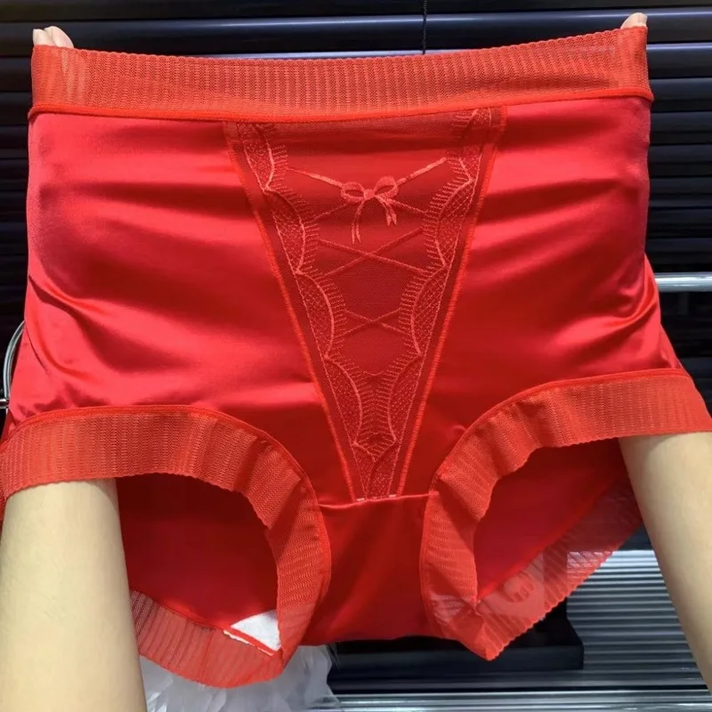 High Waist Bow Sexy Ladies Big Size Fat Mm Underwear Thin Comfortable Breathable Network Red Triangle Underwear Cotton Crotch
