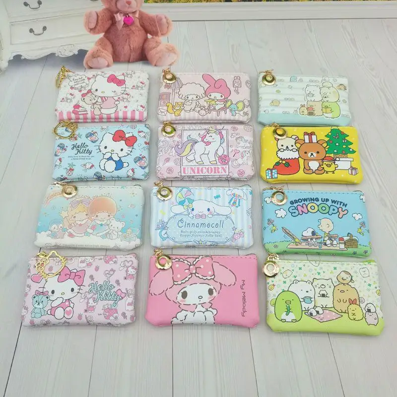 

New Sanrio Wallet Kawaii HelloKitty Kuromi Cinnamoroll Cartoon Pu Zipper Student Card Bag Cute Girl Shopping Change Storage Bag