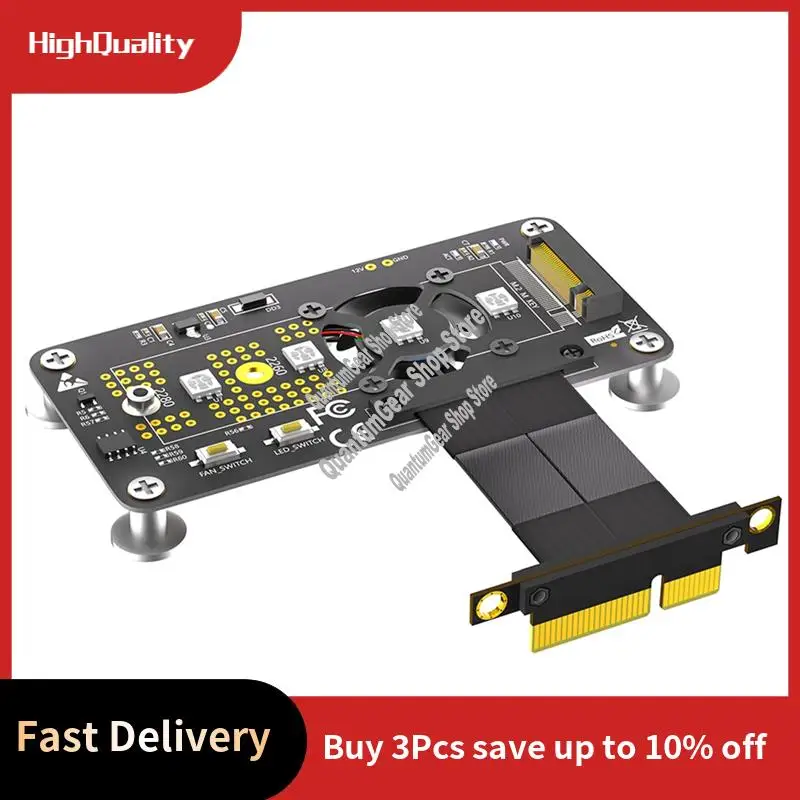 3 In 1 M.2( NGFF) NVME M-Key SSD To PCI-E 4X Extension Cable With Cooling Fan And Automatic Discoloration LED-A32R