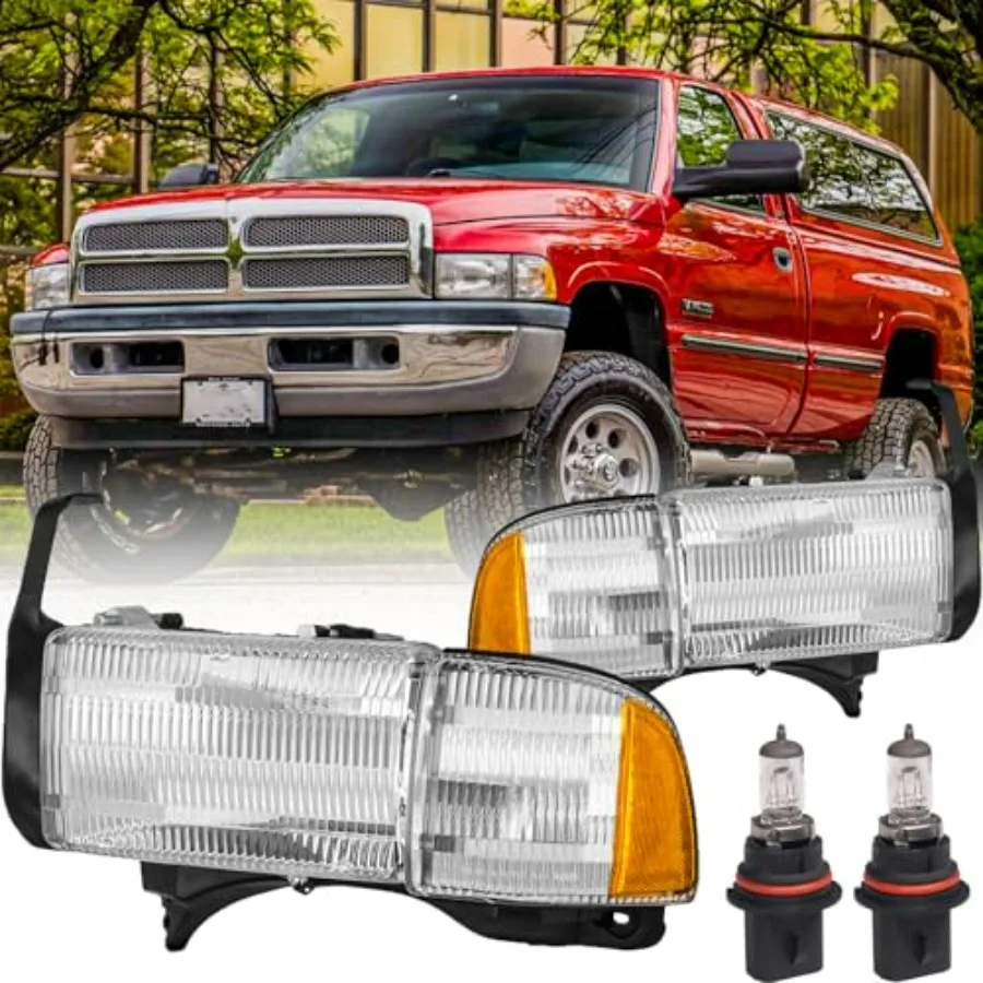 

Headlights Assembly for 1994-2001 Dodge Ram 1500/1994-2002 Dodge Ram 2500 3500 Non-Sport Models Replacement w/Bulbs Corner Ligh