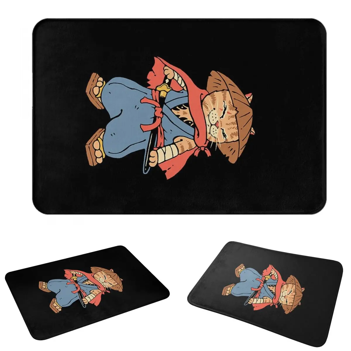 Catana Cats Retro Samurai Yakuza Holder Anti-slip Doormat Floor Mat Antiwear Carpet Rug for Kitchen Entrance Home Bedroom Mats