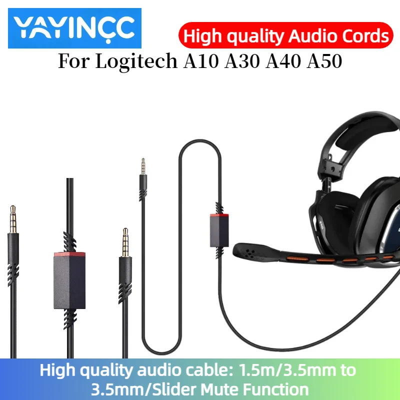 

High quality audio cable For Logitech A10 A30 A40 A50 Gaming Headset Leather Cable Slider Mute Function 3.5mm to 3.5mm plug