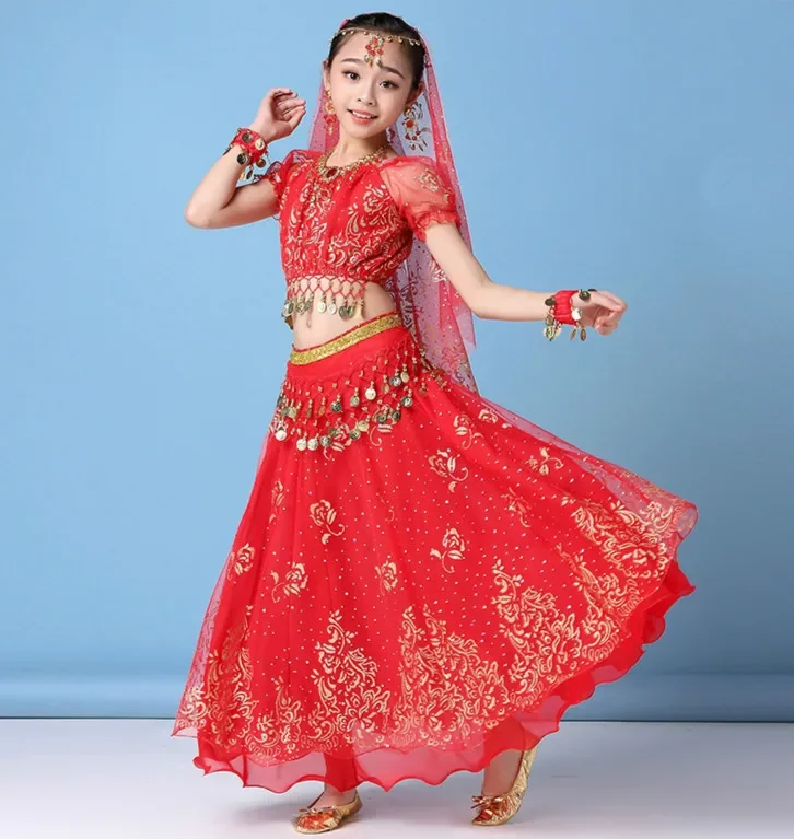 

Children's Belly Dance Costumes India Dance Bollywood Outfit Stage Performance Girls Fashion Belly Dance Dress Set India Clothes