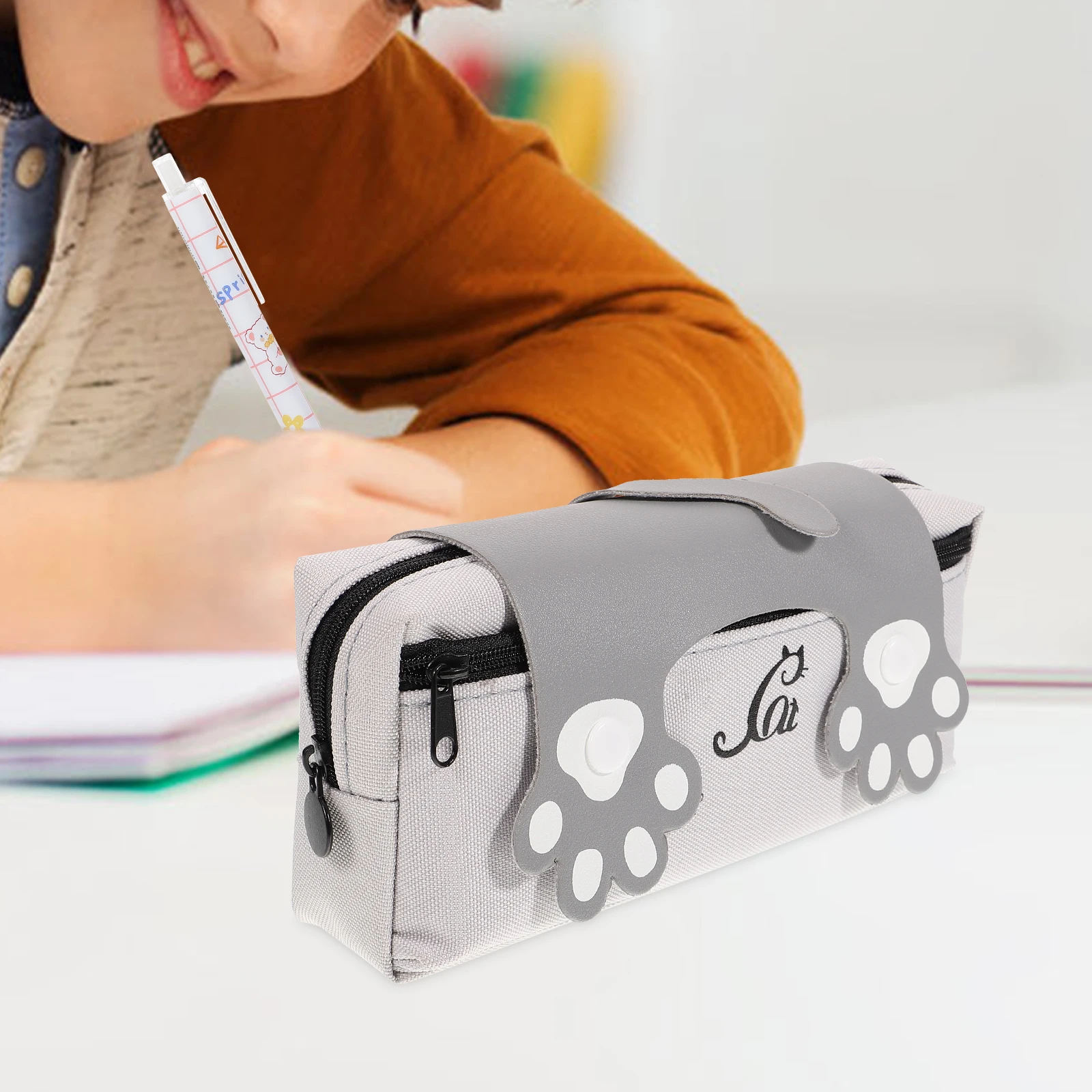 

Cartoon Cat Pencil Case Canvas Stationery Bag Portable Pen Pouch Desk Zipper Storage Random Color Design School Supplies Taoism