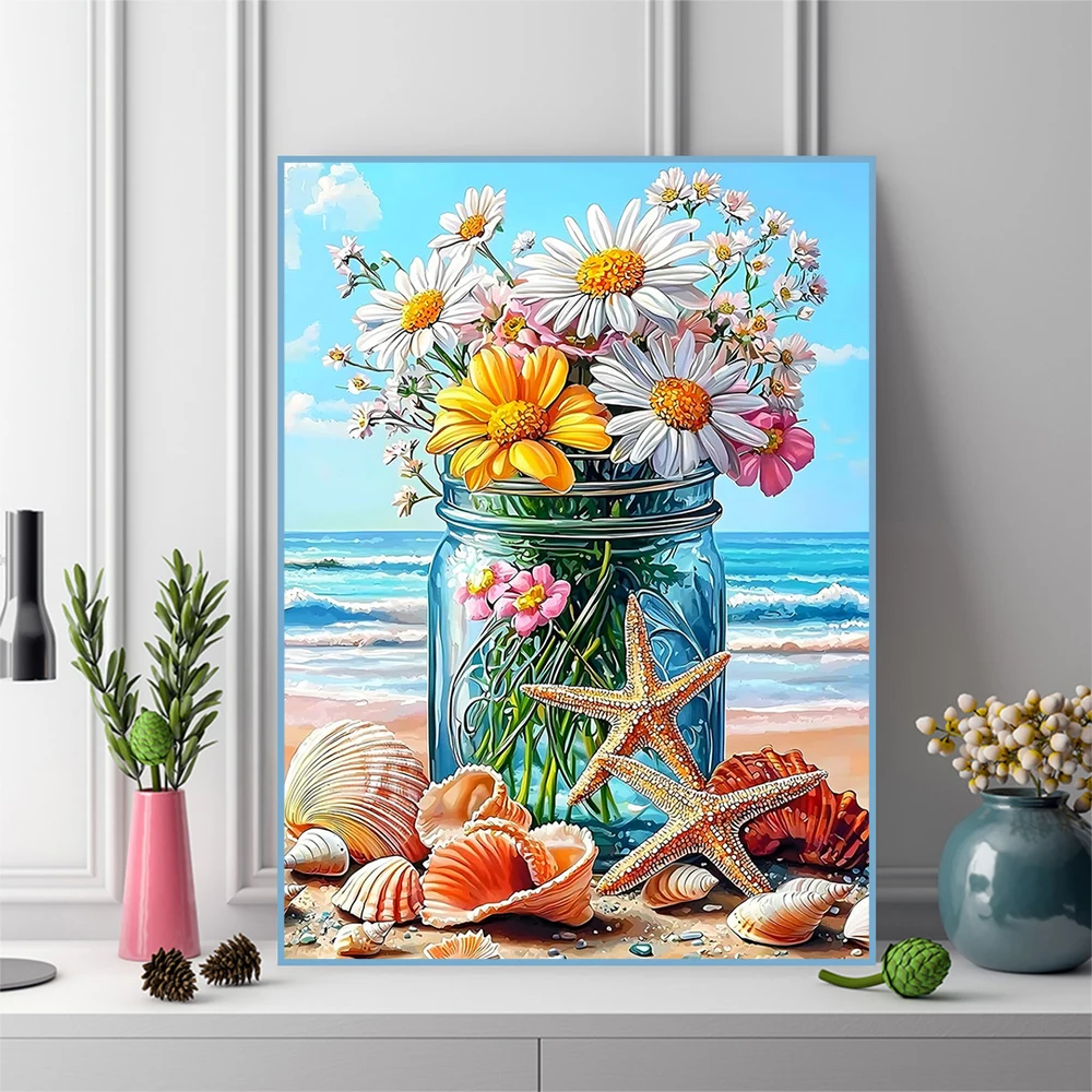 لوحة فسيفساء ماسية مربعة كاملة - مراجعة Embroidery Daisy Flower وسعره